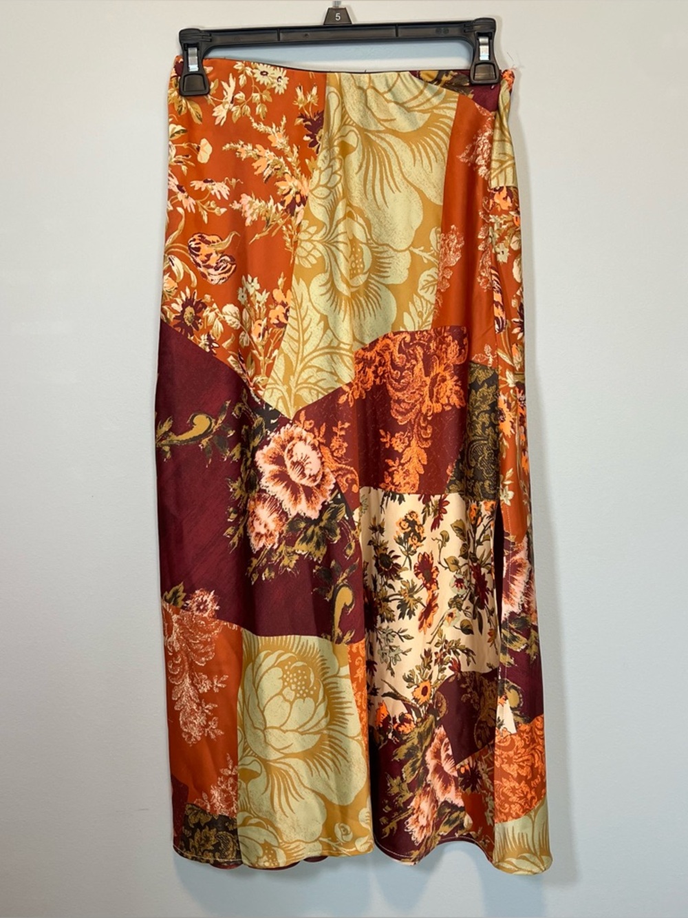 Urban Outfitters Women’s Orange Floral Patchwork Satin Maxi Skirt Small